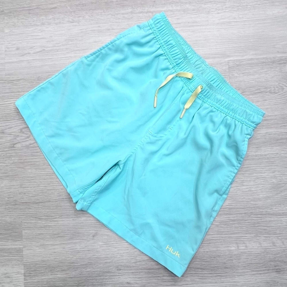 Huk Kids Aqua Blue Swim Trunks Youth Large YL Elastic Drawstring Shorts H7200016